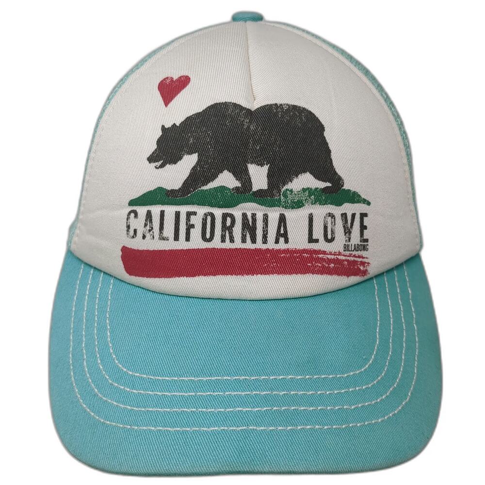 Billabong Trucker Hat Blue One Size California Love Bear Heart Mesh Snapback
